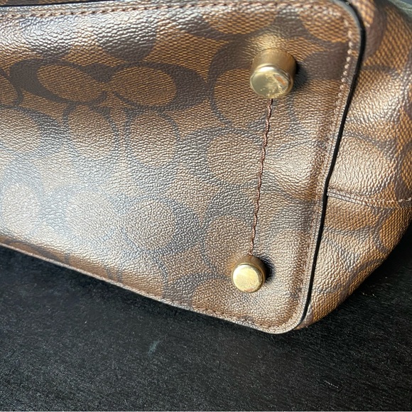 COACH brand leather brown tote bag with COACH signature logo 16 x 12 inches - Picture 5 of 15